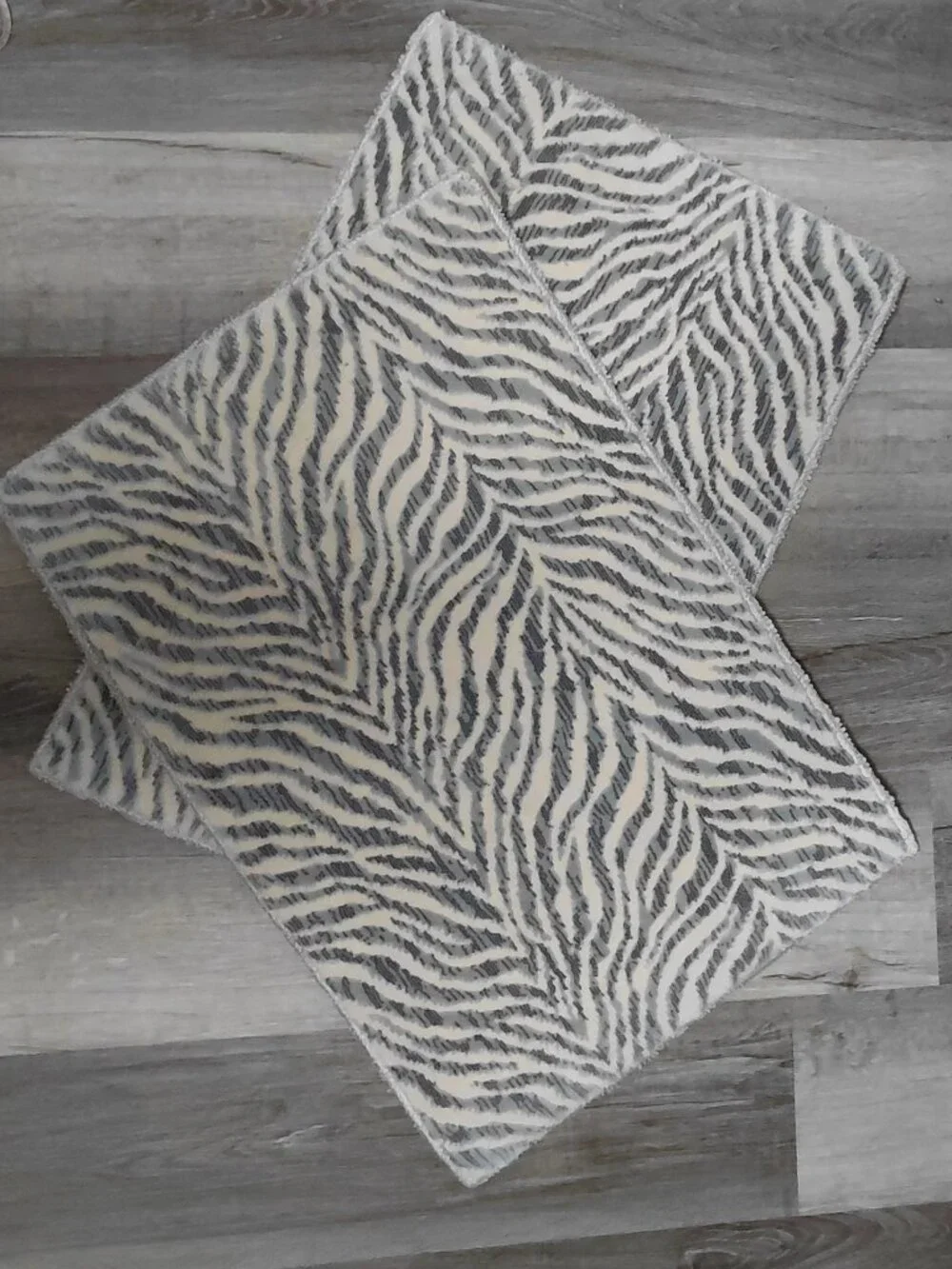 Zebra Stripe Animal Print Machine Washable Grey & Ivory Area Rug Set of 2